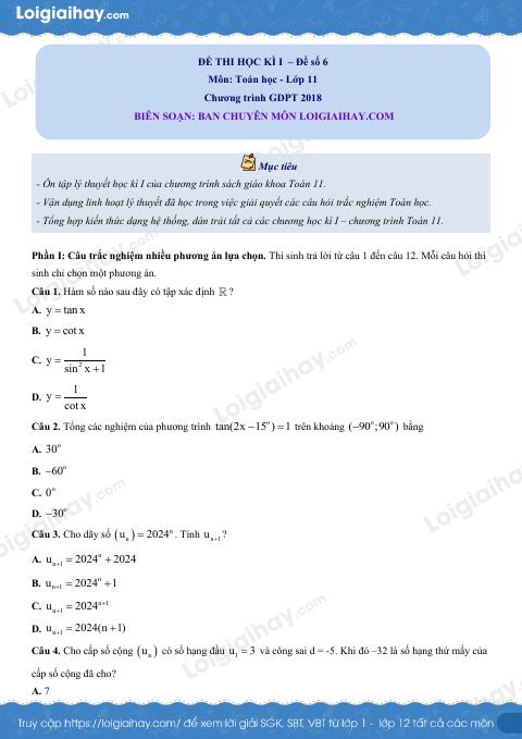 Đề thi học kì 1 Toán 11 Kết nối tri thức - Đề số 6